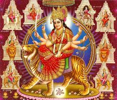 happy navratri with the image of hindu deities and animals on purple background