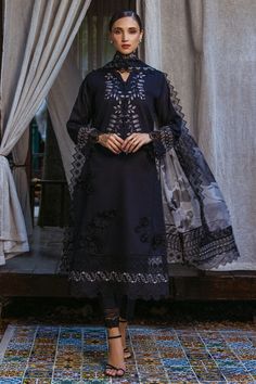 "Amira," where elegance meets sophistication in the timeless allure of black. This stunning outfit exudes luxury with its intricate embroidered details, meticulously crafted to captivate attention. Perfect for those who appreciate refined style. Black Sets For Evening Eid Celebration, Black Evening Sets For Eid, Elegant Unstitched Suit With Intricate Embroidery For Eid, Elegant Semi-stitched Evening Dupatta, Black Evening Sets With Resham Embroidery, Elegant Evening Sets With Intricate Embroidery, Elegant Unstitched Salwar Kameez With Intricate Embroidery, Elegant Black Dupatta For Eid, Traditional Chikankari Embroidery Sets For Evening