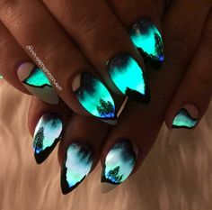 Swipe ➡️ to see these nails GLOW! @polishedinportland #nailsmagazine #glownails . . . . . #nailinspo #nailtrends #nailstyle #nailfashion… Northern Lights Hair, Rain Nails, Toenail Designs, Nails Arts