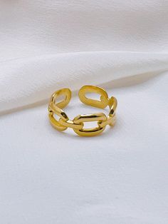 Square Chain Ring - Paumi Trendy Chain Rings In Metal, Metal Chain Open Ring, Trendy Metal Chain Rings, Gold Plated Tarnish-resistant Open Chain Ring, Modern Metal Link Rings, Modern Gold Plated Chain Ring For Gift, Modern Gold Plated Chain Ring As Gift, Trendy Adjustable Chain Open Ring, Modern Gold Plated Tarnish Resistant Chain Ring