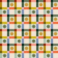 a plaid pattern with different colors and designs on it's sides, including green, orange