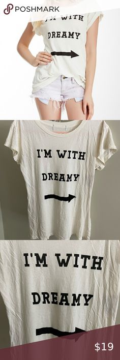 NWOT Wildfox I’m With Dreamy destroyer Tee Shirt S Brand new, no tags, size small. Wildfox I’m With Dreamy Destroyed Tee. 100% cotton. Intentional tears. Manufacturer tag has been removed to prevent return. **this top has a small hole on the right side, see pictures.**   NO OFFERS, this is my bottom price. Bundle with another item and get discounted shipping. Wildfox Tops Tees - Short Sleeve Casual Cream Tops With Screen Print, Cream Relaxed Fit Tops With Logo Print, Cream Tops With Relaxed Fit And Logo Print, Cream Relaxed Fit Top With Logo Print, Vintage Cream Tops With Letter Print, White Distressed Top For Everyday, Cream Tops With Graphic Print For Everyday, Cream Graphic Print Tops For Everyday, Tee Shirts