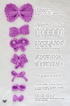 crocheted bow ties and headbands are shown in the instructions for knitting