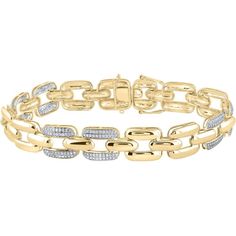 GND 10K Yellow Gold Anchor Link Bracelet with Prong-Set Round Diamonds - 1 Carat Total Diamond Weight Fine Jewelry Bracelets, Diamond Bracelets, Delicate Necklace, Bracelets And Charms, 1 Carat, Italian Charm Bracelet, Diamond Stone, Diamond Clarity, Link Bracelets