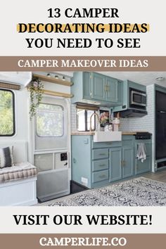 13 Camper Decorating Ideas You Need to See: Camper Makeover Ideas 22ft Camper Remodel, Rv Ideas Interior Upgrade Renovation, Camper Makeover Ideas Color Schemes, Camper Entryway Ideas, Rv Reading Nook, Inside Camper Decor Ideas, Rv Cabinet Paint Color Ideas, Park Model Decorating Ideas, Rv Interior Remodel Rv Makeover