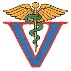 a medical symbol with the letter v in it's center and a snake on top