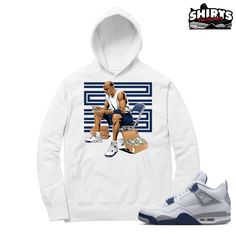 "Midnight Navy 4s Hoodie designed by Shirts4Sneakers to match the Retro Jordan 4 Midnight Navy holiday sneaker release. \"MJ Stackin\" - Midnight Navy 4 Jordan Match Hooded Sweatshirt design by: Shirts4Sneakers. Jordan Midnight Navy 4s (DO NOT) come with shirt. [The Sneaker is only intended to show the color match] 50% Poly / 50% Cotton - Gildan Hoodie (Our custom Sneaker Match Shirts & Hoodies fit true to size.) Shirts4Sneakers is not affiliated with Jordan Brand or Nike. Please visit our FAQs Cherry 11, Cherry 11s, Jordan 11 Cool Grey, Retro Jordans 11, Retro 11, Navy Hoodie, Gildan Hoodie, Sneaker Release, Matching Jordans