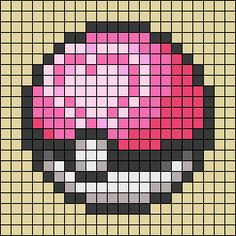 a pixellated image of a mushroom with pink and white dots on it's face