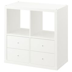 a white bookcase with two drawers on one side and three drawers on the other