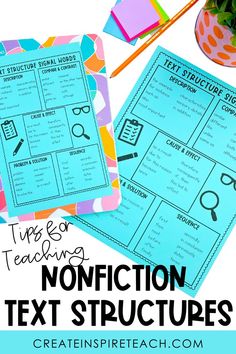 the text structure worksheet for teaching non - fiction and other texts with pictures