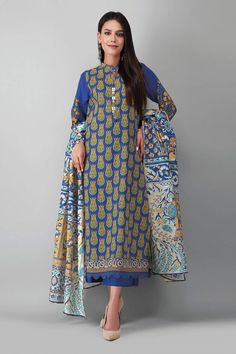 Khaadi Ak21408 Blue Winter 2021 Casual Cotton Lawn Suit With Long Sleeves, Casual Long Sleeve Cotton Lawn Suit, Casual Unstitched Long Sleeve Sets, Casual Lawn Suit With Printed Motifs And Long Sleeves, Casual Blue Lawn Suit For Eid, Casual Blue Cotton Lawn Suit, Casual Long Sleeve Lawn Suit With Printed Motifs, Winter Cotton Sets With Printed Motifs, Blue Long Sleeve Kurta For Winter