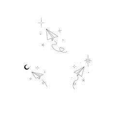 a drawing of some paper airplanes flying in the sky with stars and crescents on them