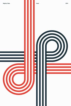 an abstract poster with lines in red and black on a white background, which is also the letter p