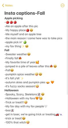 an iphone screenshot with the text insta captions - fall on it and smiley faces