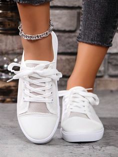 Affordable price buy Canvas Shoes on Zolucky, SPU: 29419CA78D1B4, Color: White, Pattern:Plain, Theme:All Season. Casual Athletic Shoes, Casual Sneakers Women, Sneakers Athletic, Casual Athletic, Women Sneakers, Womens Wedges, Canvas Sneakers, Lace Up Flat, Kids Beachwear