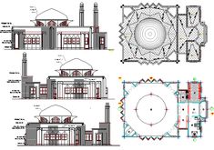 the plans and elevations for an architectural project