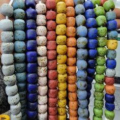 African beads from Ghana are often referred to as Krobo beads. These beads are made from recycled glass which are broken into small fragment for making these beautiful powered, beads.Listing is for a full strand of 40 pieces, half strand of 20 pieces or a quarter strand of 10 pieces Bead measurement:12-14x11-14mmHole: 1-3mmbeads are strung on cotton threadBeads are handmade so no beads are identical, it may have minor chips or dirt. The actual color may vary due to your screen. Krobo Beads, Recycled Glass Bead, Beaded Jewelry Designs, Handmade African, Mixed Greens, African Beads, Recycled Glass, Teal Blue, Ghana