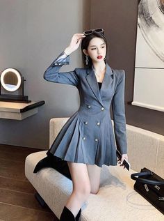 Color: Gray, Size: L A Business Woman, Y2k Aesthetic Fashion, Korean Fashion Dress, College Style, Korean Girl Fashion, Moda Vintage, Elegant Shirt, Vintage Elegant, A Student