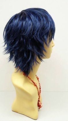 Straight Shag, Shag Wig, Pixie Color, Blue Cosplay Wig, Short Messy Haircuts, Color Anime, Blue Cosplay, Short Shaggy Haircuts, Androgynous Hair