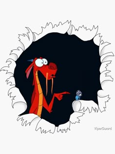 an image of a cartoon character looking through a hole in the ground with a bird on it