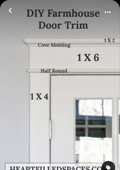 a white door with measurements for the top half and bottom half, in front of a window