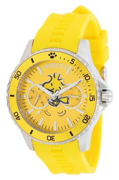 From the Character Collection Collection by Invicta this Yellow, Women's  Watch is powered by a high-quality VH64 movement. This Invicta Watch has a 40 millimeter Steel case, that is protected by Flame Fusion crystal. It is water-resistant up to 100 meters. Invicta Model 38652 comes with a three-year warranty from InvictaStores.com. Luxury Yellow Chronograph Watch Accessories, Luxury Yellow Watch With Subdials, Yellow Watch Accessories With Tachymeter, Luxury Yellow Analog Watch, Invicta Watches Women Gold, Invicta Watches Women, Premium Watches, Invicta Watches, Character Collection