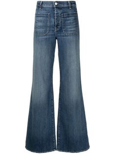 blue cotton blend mid wash mid-rise belt loops front button and zip fastening two front patch pockets two rear patch pockets wide leg floor-length Nili Lotan, Airport Fashion, Inspired Outfits, Flared Jeans, High Waisted Trousers, Wide Leg Trousers, High Waisted Pants, Denim Fashion, Bell Bottoms