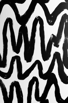 a black and white painting with wavy lines on it's surface in the background