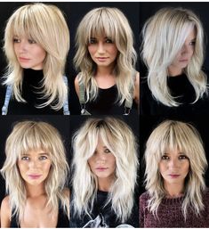 Medium Blonde Shag With Bangs, Shag Haircut Blonde, Shag Cut No Bangs, Long Shag With Bangs, Blonde Shag Haircut, Modern Shag Haircuts, Rock Hair, Bob Hairstyle Ideas, Hairstyle Ideas Easy