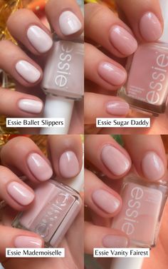 A complete review of seven popular nude and pink Essie sheer nail polish colors with swatches, from Ballet Slippers to Vanity Fairest and Allure! - - - - - essie vanity fairest swatch - essie allure swatch - essie limoscene swatch - essie mademoiselle swatch - essie not just a pretty face swatch - essie sugar daddy swatch - essie ballet slippers swatch - best sheer essie nail polish colors - sheer nail polish swatches - best drugstore nail polish brands - best essie nail polish colors - sheer pink nail polish - nude nail polish swatches - fall nail colors - winter nail colors - spring nail polish - summer nails ideas Vanity Fairest Essie, Ella And Milla Nail Polish, Best Nude Nail Colors, Essie Blushing Bride, Best Natural Nail Polish Color, Essie Allure Polish, Essie Natural Nail Polish, Essie Sheer Pink Nail Polish