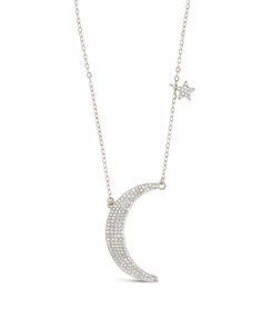 Sterling Silver CZ Crescent & Star Charm Necklace Necklace Sterling Forever Celestial Moon Charm Necklace In Cubic Zirconia, Celestial Cubic Zirconia Necklace With Moon Charm, Star Charm Necklace, Charm Necklace Silver, Gold Charm Necklace, Moon And Star, The Night Sky, Star Charms, Gold Plated Sterling Silver