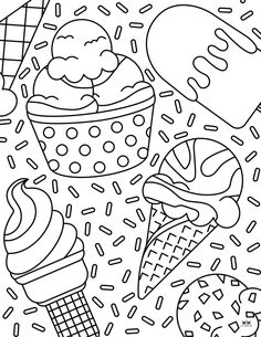 an ice cream coloring page with lots of sprinkles and donuts on it