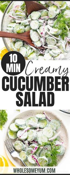 cucumber salad in a bowl with the title above it