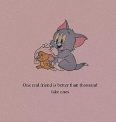 a cartoon character holding a teddy bear with the caption, one real friend is better than