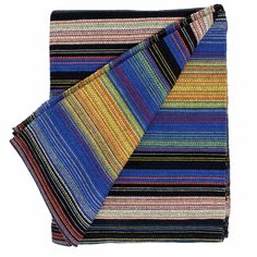 two multicolored striped napkins sitting on top of each other