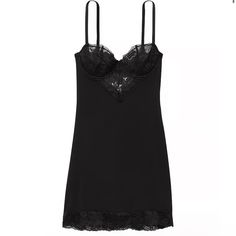 Gorgeous Brand New Black Lace Nightie Vs With Tags Chemise Dress Fitted Nightgown With Built-in Bra For Nighttime, Fitted Nightgown With Built-in Bra For Night, Fitted Chemise With Built-in Bra For Night Out, Black Fitted Chemise For Loungewear, Elegant Black Bedtime Dress, Victoria's Secret Elegant Sleepwear With Built-in Bra, Elegant Victoria's Secret Sleepwear With Built-in Bra, Fitted Victoria's Secret Nightgown For Night Out, Victoria's Secret Fitted Camisole Nightgown