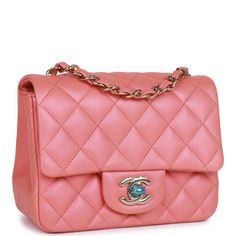 Chanel Mini Rectangular, Chanel Box, Pink Iridescent, Chanel Mini, Pink Chanel, Yellow Leather, Sierra Leone, Flap Bag, Pink Leather