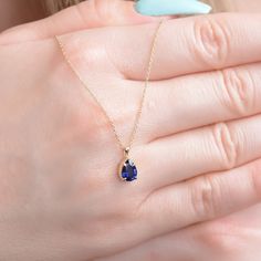 Solid Gold Blue Sapphire Necklace, Genuine Pear Cut Blue Sapphire Necklace, Blue Sapphire Solitaire Necklace, Dainty Sapphire Necklace 💎 Gold K: 14K or 18K Solid Gold - 1.85 Gram 💎 Custom Gold Color: Rose Gold, Yellow Gold, White Gold 💎 Pear Shape Sapphire: 1 Pcs 7x5 MM  💎 Total Sapphire Ctw: 0.85 Ctw Natural 💎 Sapphire Color : Blue  💎 Setting Type: Prong  💎 Certified Item 💎 Product Code: MR0015230  📎 If you have questions about this product, you can contact me. I will get back to short Teardrop Sapphire Necklace In Fine Jewelry Style, Blue Pendant Birthstone Necklace For Anniversary, Blue Tanzanite Jewelry Perfect As A Gift, Blue Tanzanite Jewelry As A Gift, Blue Sapphire Birthstone Necklace For Anniversary, Fine Jewelry Sapphire Teardrop Necklace, Royal Blue Sapphire Jewelry For Gift, Royal Blue Sapphire Jewelry Gift, Royal Blue Fine Jewelry As Gift