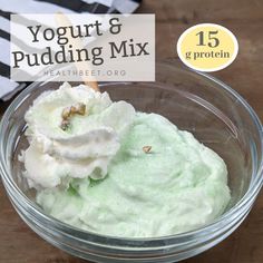 yogurt and pudding mix in a glass bowl