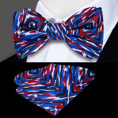 Blue Red Summer Bow Tie, Abstract American Flag, Fourth Of July Celebration, Patriotic Accessories, Brown Bow Tie, Yellow Bow Tie, Types Of Bows, Patriotic Bows, Tie Matching