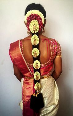 Traditional Southern Indian bride's bridal braid hair. Hairstyle by Swank Studio. #SilkSaree #Blouse #Design #HairAccessory  Find us at https://www.facebook.com/SwankStudioBangalore Bridal Braid, Traditional Hairstyle, Bridal Studio, Bridal Wedding Hair, Blouse Designs Silk