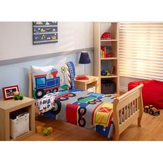 a child's bedroom with toys and decor