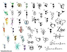 an assortment of tattoo designs on a white background with the words love written in different languages