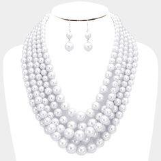 White Multi Strand Pearl Necklace - White Pearl Necklace & Earrings 2 Pc Set.- White Multi Strand Necklace & EarringsThis gorgeous white pearl necklace & earrings are fit for any Queen and white lover!!! Features a five-row white pearl necklace along with a lovely pair of white pearl dangle earrings. Accented with silver findings.• Color : White• Theme : Pearl• Necklace Size : 18" + 3" L• Size : 3" L• Earrings Size : 1.75" L• 5Row Strand Pearl Necklace Lead & Nickel Compliant Evening Necklace, Pearl Necklace Earrings, White Pearl Necklace, White Necklace, Faux Pearl Necklace, Gold Tone Necklace, Multi Strand Necklace, Silver Chain Necklace, Necklace Sizes