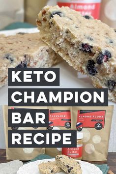 keto champion bar recipe with blueberries and oatmeal on the side