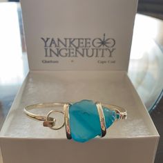 Silver Plated Yankee Ingenuity Bracelet With Blue Sea Glass Sea Glass Bracelet, Blue Sea Glass, Glass Bracelet, Jewelry Silver, Silver Blue, Blue Sea, Sea Glass, Womens Jewelry Bracelets, Blue And Silver