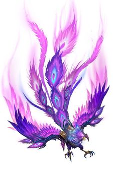 an artistic painting of a bird with purple feathers on its back and wings spread out