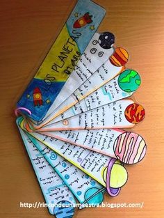 the bookmarks have different designs on them and are decorated with words that spell out space