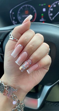 Gender Reveal Nails, Pink And White Nails, Fail Nails, Glamour Nails, Long Square Acrylic Nails