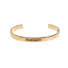 “I love this inspiring concept and beautiful jewelry! I bought one for me and for my best friend. The "Remember My Why" philosophy is universal and it's a great way to stay positive and be present in the moment. Plus, I love that the products are made in the USA- something I whole-heartedly support!” -C.H. Ideal for goal seekers, this minimalist cuff bracelet is etched with "Remember," a constant reminder of why your goal is important to you. Its sleek design complements any look, whether worn a What Is Your Why, My Why, Present In The Moment, Motivational Jewelry, For My Best Friend, Gold Cuff Bracelet, Inspirational Jewelry, Reach Your Goals, Gold Bracelet Cuff